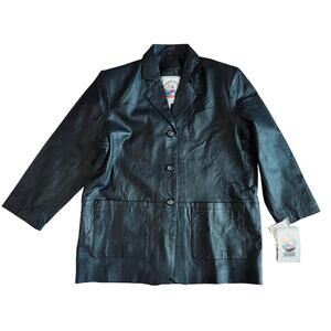 Atlantic Beach Long Collared Black Leather Trench Coat 1X NWT Streetwear‎ Edgy